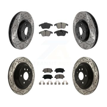 Front Rear Coated Drilled Slotted Disc Brake Rotors & Semi-Metallic Pad Kit For Volvo S60 KDS-100745