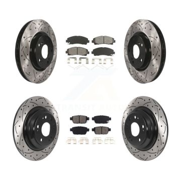 Front Rear Coat Drill Slot Disc Brake Rotors Semi-Metallic Pad Kit For 2009-2014 Acura TL KDS-100748