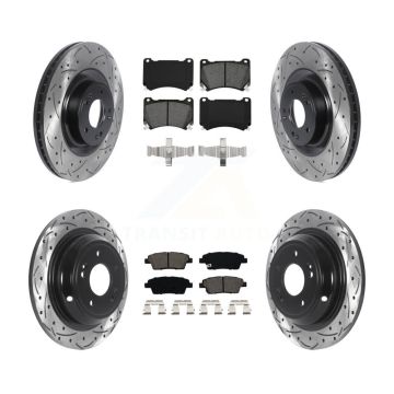 Front Rear Drilled Slot Brake Rotors Semi-Metallic Pad Kit For 12-14 Hyundai Genesis 5.0L KDS-100749