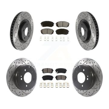 Front Rear Drilled Slot Brake Rotors Semi-Metallic Pad Kit For Hyundai Tucson Kia Cadenza KDS-100752