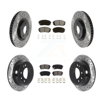 Front Rear Coated Drilled Slot Disc Brake Rotors Semi-Metallic Pad Kit For Hyundai Tucson KDS-100753