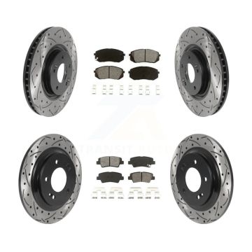 Front Rear Drilled Slot Brake Rotors Semi-Metallic Pad Kit For Hyundai Sonata Kia Cadenza KDS-100754