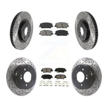 Front Rear Coated Drilled Slot Disc Brake Rotor Semi-Metallic Pad Kit For Kia Optima 2.0L KDS-100755