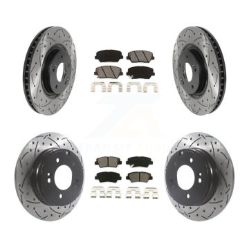 Front Rear Coated Drilled Slot Disc Brake Rotor & Semi-Metallic Pad Kit For Hyundai Azera KDS-100757