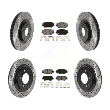 Front Rear Drilled Slot Brake Rotor Semi-Metallic Pad Kit For 16-17 Hyundai Azera Limited KDS-100758