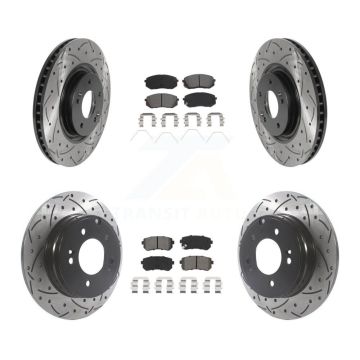 Front Rear Coated Drilled Slotted Disc Brake Rotor & Semi-Metallic Pad Kit For Kia Optima KDS-100760