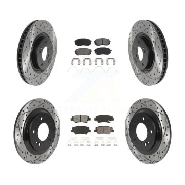 Front Rear Drill Slot Brake Rotors Semi-Metallic Pad Kit For 16 Hyundai Sonata GAS engine KDS-100761