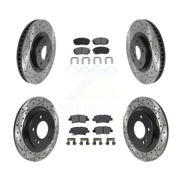 Front Rear Coated Drilled Slotted Disc Brake Rotor & Semi-Metallic Pad Kit For Kia Optima KDS-100762