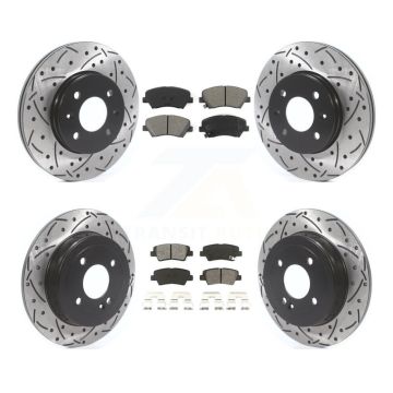Front Rear Drilled Slot Disc Brake Rotor Semi-Metallic Pad Kit For Hyundai Accent Kia Rio KDS-100767