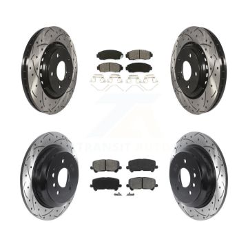 Front Rear Drill Slot Disc Brake Rotor Semi-Metallic Pad Kit For 2019-2024 Honda Passport KDS-100769