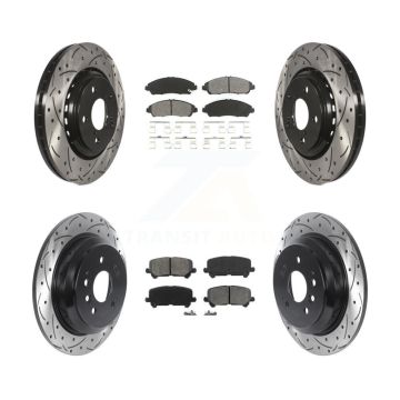 Front Rear Drilled Slot Disc Brake Rotors Semi-Metallic Pad Kit For Honda Pilot Ridgeline KDS-100770