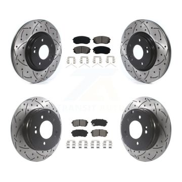 Front Rear Coated Drilled Slotted Disc Brake Rotor & Semi-Metallic Pad Kit For Kia Optima KDS-100776