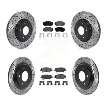 Front Rear Coated Drilled Slotted Disc Brake Rotor & Semi-Metallic Pad Kit For Kia Optima KDS-100777
