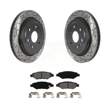Rear Coated Drill Slot Disc Brake Rotors Semi-Metallic Pad Kit For Cadillac SRX Saab 9-4X KDS-100781