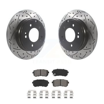 Rear Coat Drill Slot Disc Brake Rotor Semi-Metallic Pad Kit For Hyundai Sonata Kia Optima KDS-100804