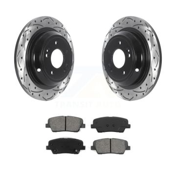 Rear Coated Drilled Slotted Disc Brake Rotors & Semi-Metallic Pad Kit For Hyundai Genesis KDS-100810