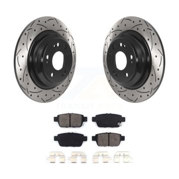 Rear Coated Drilled Slotted Disc Brake Rotor Semi-Metallic Pad Kit For 2009-2014 Acura TL KDS-100813
