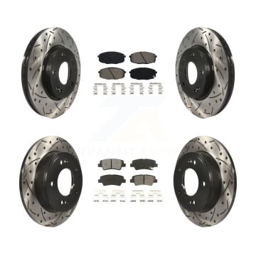 Front Rear Coat Drill Slot Disc Brake Rotors Semi-Metallic Pad Kit For 2014-2016 Kia Soul KDS-100849