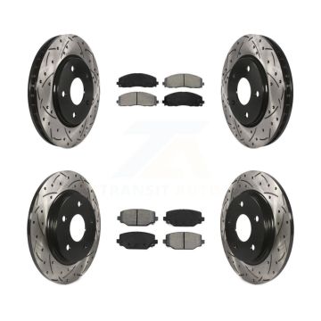 Front Rear Coat Drill Slot Disc Brake Rotor Semi-Metallic Pad Kit For Dodge Grand Caravan KDS-100851