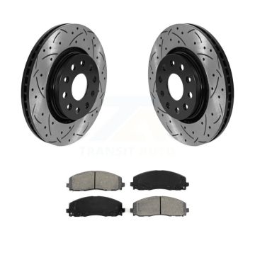 Front Coat Drill Slot Disc Brake Rotors Semi-Metallic Pad Kit For Jeep Wrangler Gladiator KDS-100865