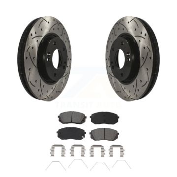 Front Coated Drill Slot Disc Brake Rotors Semi-Metallic Pad Kit For 2017-2019 Kia Soul EV KDS-100870