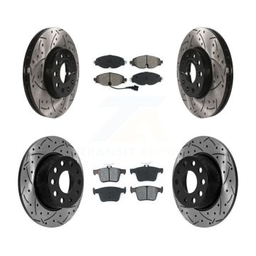 Front Rear Drilled Slot Disc Brake Rotors Semi-Metallic Pad Kit For Volkswagen Jetta Taos KDS-100871