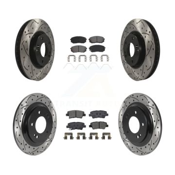 Front Rear Drilled Slot Disc Brake Rotors Semi-Metallic Pad Kit For 2017-2019 Kia Soul EV KDS-100876
