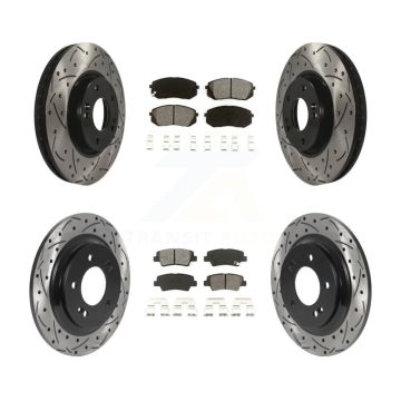 Front Rear Coated Drilled Slotted Disc Brake Rotors Semi-Metallic Pad Kit For Kia Soul EV KDS-100877