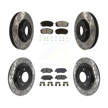 Front Rear Coated Drilled Slotted Disc Brake Rotors Semi-Metallic Pad Kit For Kia Soul EV KDS-100878