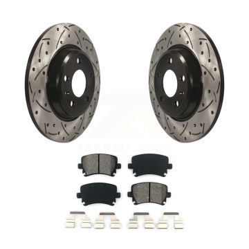 Rear Drilled Slot Brake Rotors Semi-Metallic Pad Kit For 2009 Audi A4 Quattro Convertible KDS-100883