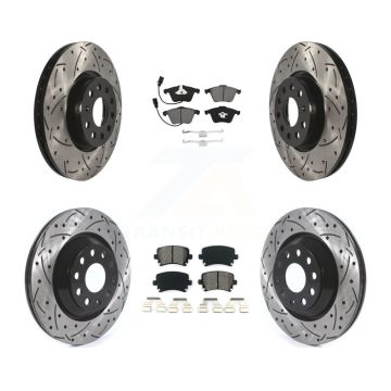 Front Rear Coated Drilled Slot Disc Brake Rotor & Semi-Metallic Pad Kit For Volkswagen CC KDS-100895