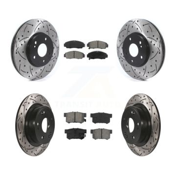 Front Rear Coated Drilled Slotted Disc Brake Rotor Semi-Metallic Pad Kit For Honda Accord KDS-100896