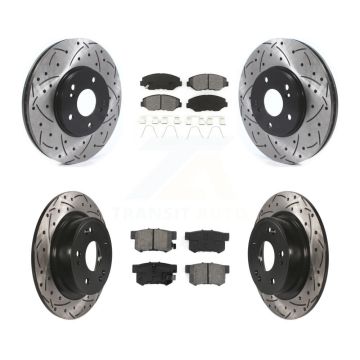 Front Rear Coated Drilled Slotted Disc Brake Rotor Semi-Metallic Pad Kit For Honda Accord KDS-100897