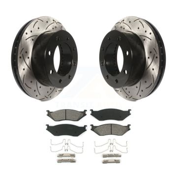 Front Coated Drill Slot Disc Brake Rotors Semi-Metallic Pad Kit For Ford F-450 Super Duty KDS-100900