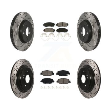 Front Rear Coated Drilled Slotted Disc Brake Rotor & Semi-Metallic Pad Kit For Honda CR-V KDS-100908