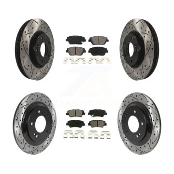 Front Rear Coated Drilled Slot Disc Brake Rotors Semi-Metallic Pad Kit For Hyundai Sonata KDS-100920