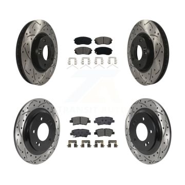 Front Rear Coated Drilled Slot Disc Brake Rotors Semi-Metallic Pad Kit For Hyundai Sonata KDS-100924