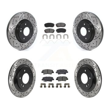 Front Rear Coat Drill Slot Disc Brake Rotors Semi-Metallic Pad Kit For Hyundai Elantra GT KDS-100925