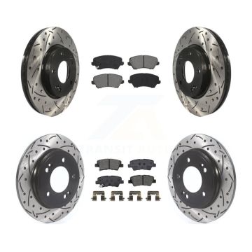 Front Rear Coated Drill Slot Disc Brake Rotors Semi-Metallic Pad Kit For Hyundai Veloster KDS-100927