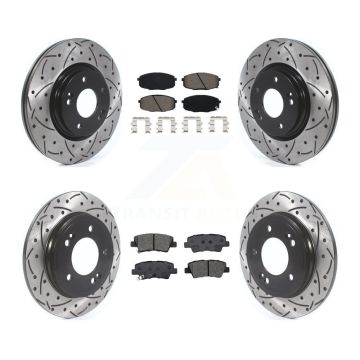 Front Rear Coat Drill Slot Disc Brake Rotor Semi-Metallic Pad Kit For 2020 Kia Forte 1.6L KDS-100931