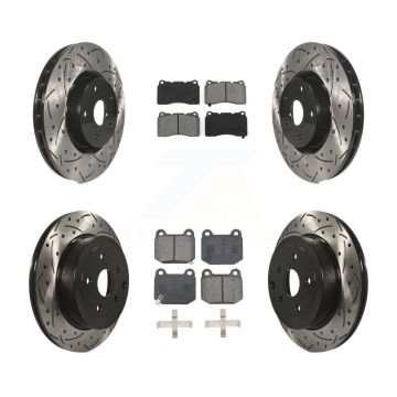 Front Rear Drilled Slot Disc Brake Rotor Semi-Metallic Pad Kit For Subaru Impreza WRX STI KDS-100942