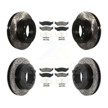 Front Rear Drilled Slot Brake Rotor Semi-Metallic Pad Kit For Ford F-450 Super Duty F-550 KDS-100948