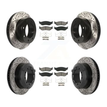 Front Rear Drilled Slot Disc Brake Rotors Semi-Metallic Pad Kit For Ford F-450 Super Duty KDS-100950