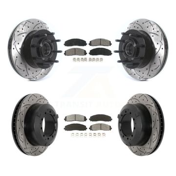 Front Rear Drilled Slot Disc Brake Rotors Semi-Metallic Pad Kit For Ford F-350 Super Duty KDS-100954