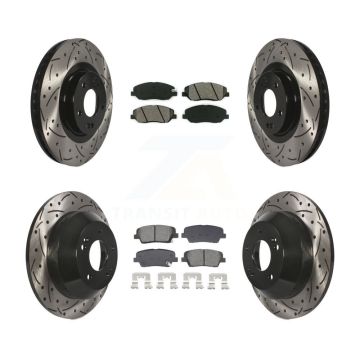 Front Rear Drill Slot Disc Brake Rotor Semi-Metallic Pad Kit For Hyundai Santa Fe XL 3.3L KDS-100955