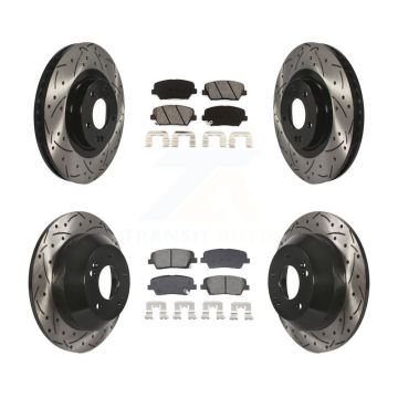 Front Rear Drilled Slot Brake Rotors Semi-Metallic Pad Kit For Hyundai Santa Fe Sport Kia KDS-100956