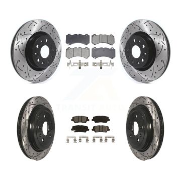 Front Rear Coated Drilled Slotted Disc Brake Rotor Semi-Metallic Pad Kit For Cadillac CTS KDS-100960