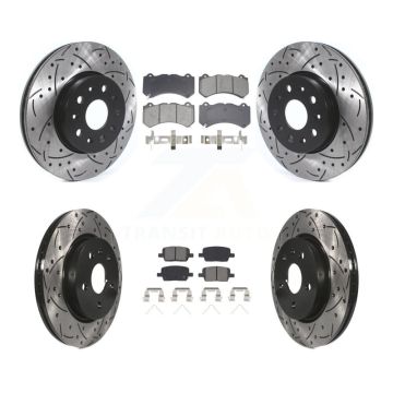Front Rear Drilled Slot Disc Brake Rotor Semi-Metallic Pad Kit For Chevrolet Camaro LT LS KDS-100964
