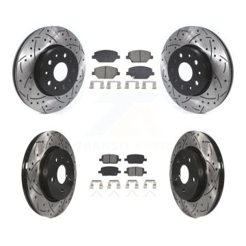 Front Rear Coated Drill Slot Disc Brake Rotors Semi-Metallic Pad Kit For Chevrolet Camaro KDS-100965