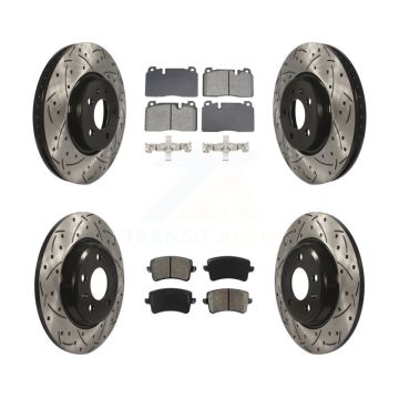 Front Rear Coated Drilled Slotted Disc Brake Rotors And Semi-Metallic Pad Kit For Audi Q5 KDS-100966